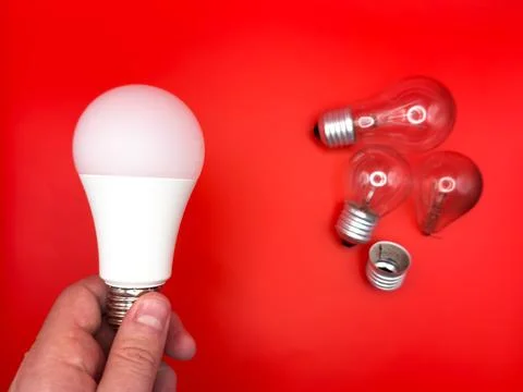 Modern LED lamp, saving electricity. Tungsten light bulb lamp. Non-working light Stock Photos