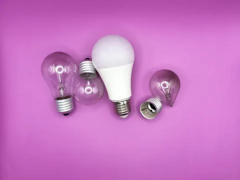 Modern LED lamp, saving electricity. Tungsten light bulb lamp. Non-working light Stock Photos
