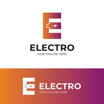 Modern Letter E Logo with Battery and Lightning Bolt Symbol for Electric Stock Illustration