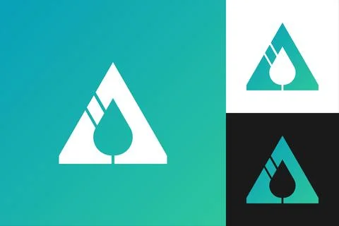 Modern Letter A Logo Design Triangle Tree Negative Space Green Environmental Illustrazione stock