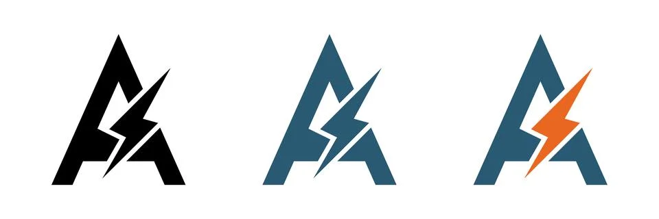 Modern letter A logos with dynamic lightning bolt elements イラスト素材