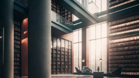 modern library interior background | Stock Video | Pond5