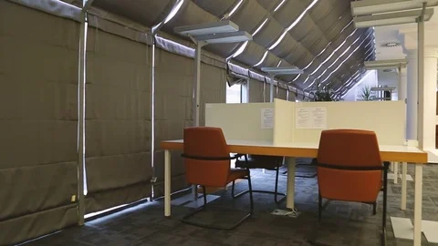 Modern library interior with bookcase and computers, space where students lea Stock Footage 80540594
