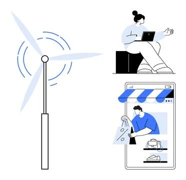 Modern lifestyle, e-commerce, eco-friendly, remote work, sustainable energy,  Stock Illustration