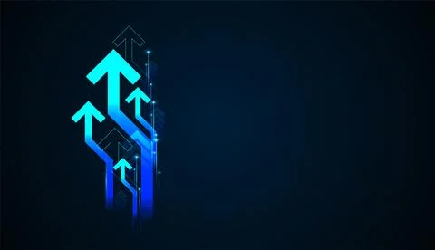 A Modern Light blue Arrows on a dark background symbolize growth, upward mo.. 库存插图