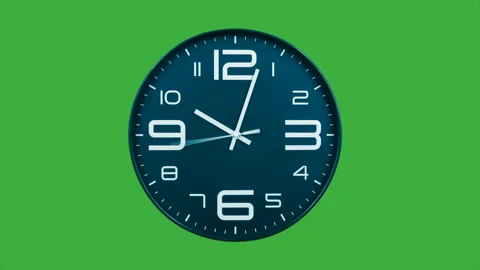 Modern light blue clock face moving fast timelapse green screen chroma key Stock Footage 127372365