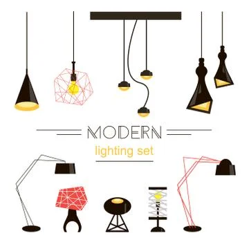 Modern light collection isolated on white. Home furniture. Vector Illustratio Illustrazione stock