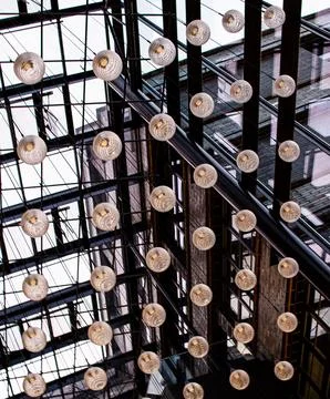 Modern light installations create a stunning visual effect in an urban Stock Photos