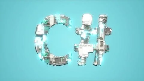 Modern lighting cybernetic text C# on blue bg - abstract 3D rendering 스톡 일러스트