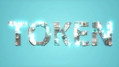 Modern lighting cybernetical text TOKEN on blue background 스톡 일러스트