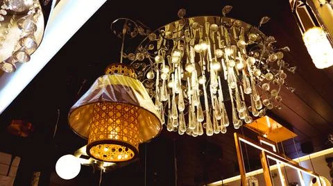 Modern Lighting Store Interior with Decorative Fixtures Stock Photos