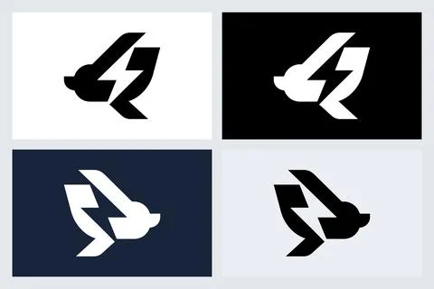 Modern Lightning Bird Logo Icon Set Stock Illustration