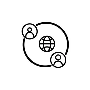 Modern line art digital communication icons set featuring a globe Stock Illustration