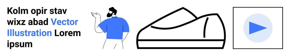 Modern Line Art Elements Featuring Person, Shoe, and Play Button for Web Desi Illustrazione stock