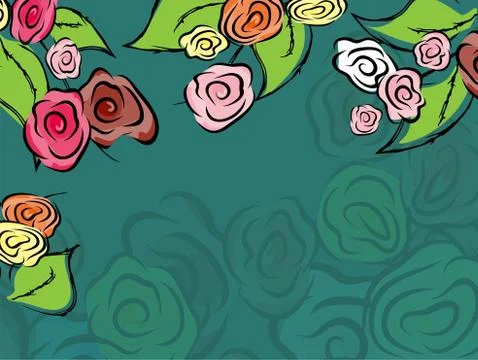 Modern line art pattern with rose. Greeting card template. Vintage sketch wed Stock Illustration