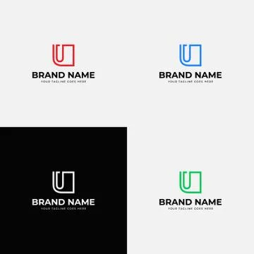 Modern Line Brush Initial U Letter Logo With color variations. Line Letter Sy Illustrazione stock