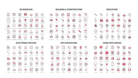 Modern Line Icons Set for Multiple Categories Ilustración de archivo