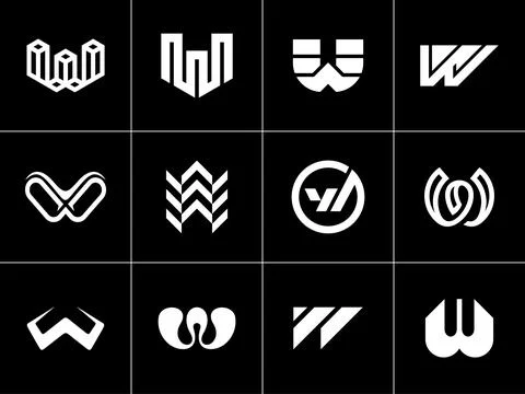 Modern line initial M logo design set. Technology letter M logo branding vector. Illustrazione stock