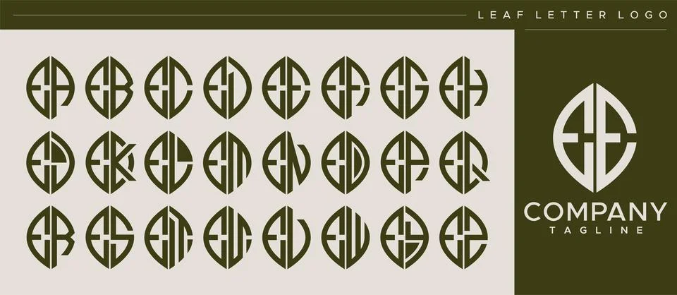 Modern line leaf letter E logo design. Abstract leaf EE E letter logo vector set Stock Illustration