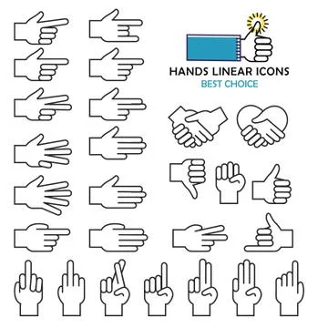 Modern linear design vector hand icons and pictograms set black isolated Illustrazione stock