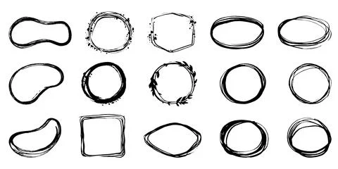 Modern linear frames in an ink style. Various shapes of frames, vector Stock Illustration