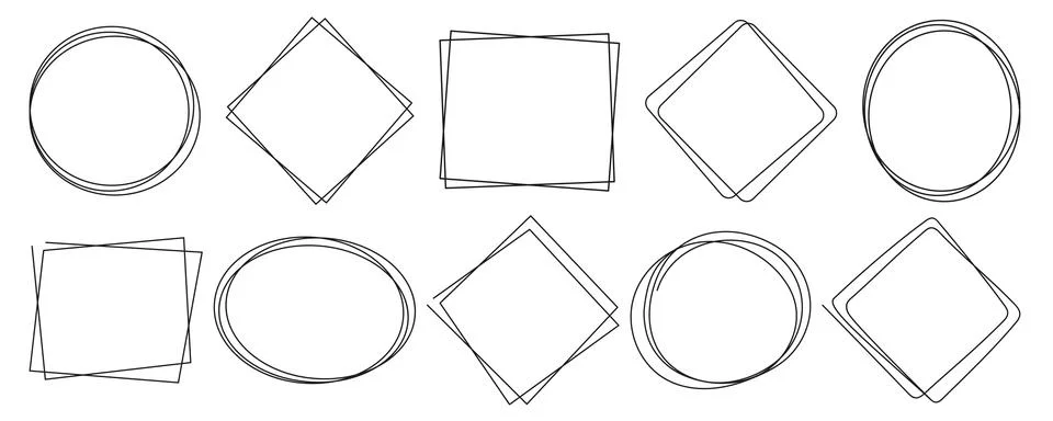 Modern linear frames in a minimalistic style. Various shapes of frames, vector Stock Illustration