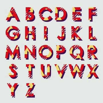 Modern linear typographic alphabet in a set. Contains vibrant colors and mini Illustrazione stock