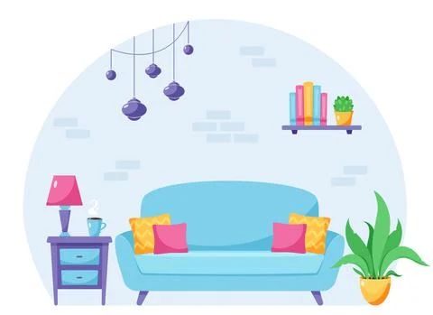 Modern living room interior design. Loft apartment. Vector illustration Stock Illustration