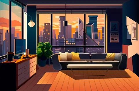 Modern living room interior empty no people house apartment horizontal Stock Illustration