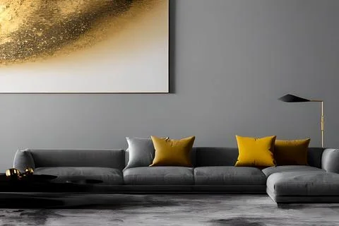 A modern living room with a sofa, table and artwork on the wall Stock Illustration