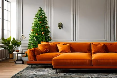 A modern living room with a sofa, table and artwork on the wall Stock Illustration