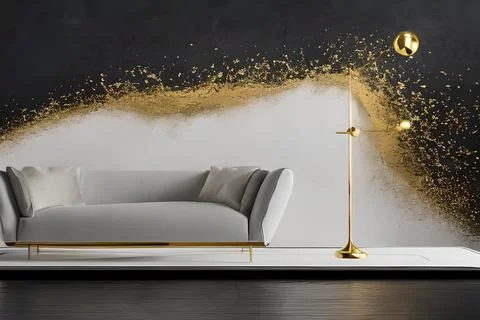 A modern living room with a sofa, table and artwork on the wall Stock Illustration