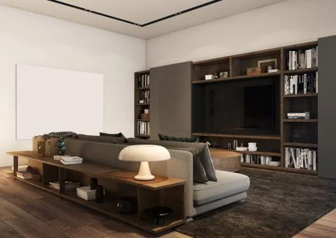 Modern livingroom. Mockup art frame. Stock Illustration