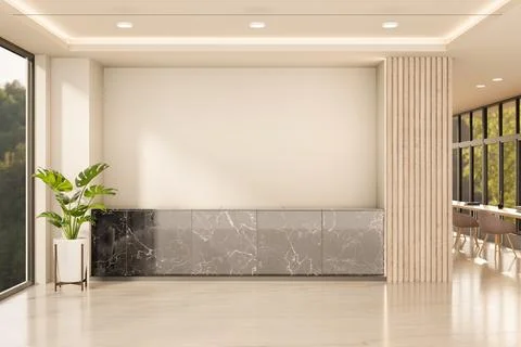 Modern Lobby Interior with Marble Cabinet Credenza and Blank Wall Mockup Stock Illustration
