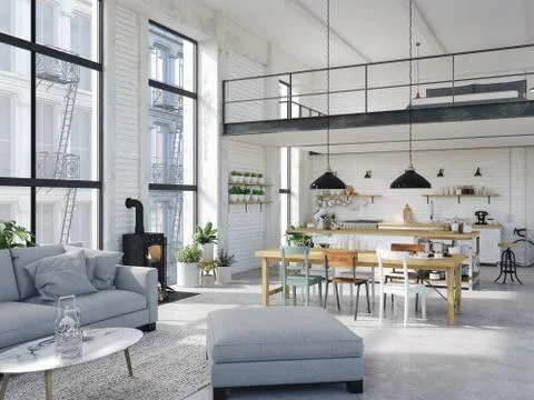 Modern loft apartment. 3d rendering Stock Illustration