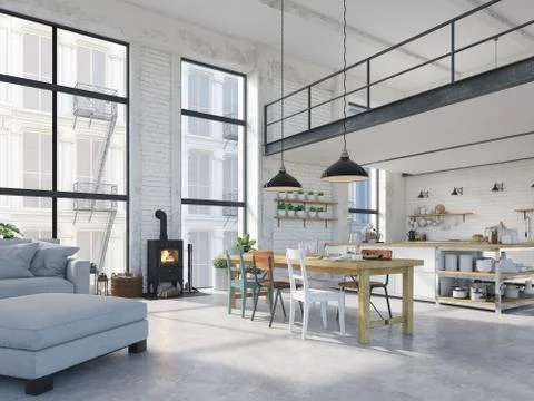 Modern loft apartment. 3d rendering Stock Illustration