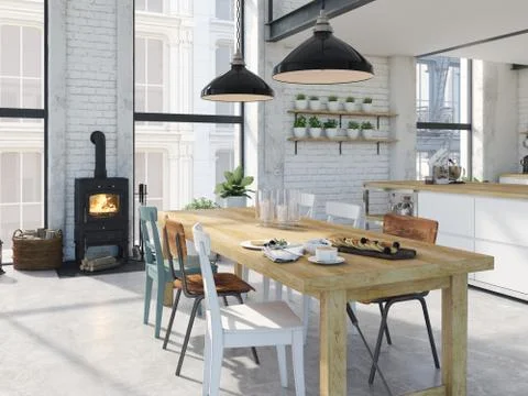 Modern loft apartment. 3d rendering Stock Illustration