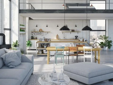 Modern loft apartment. 3d rendering Stock Illustration