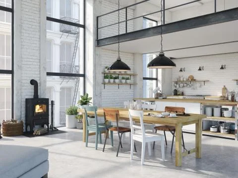 Modern loft apartment. 3d rendering Stock Illustration