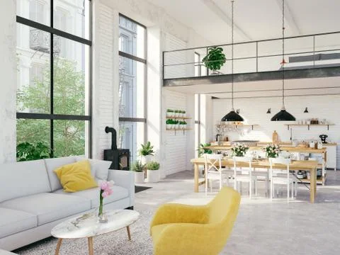 Modern loft apartment. 3d rendering Stock Illustration