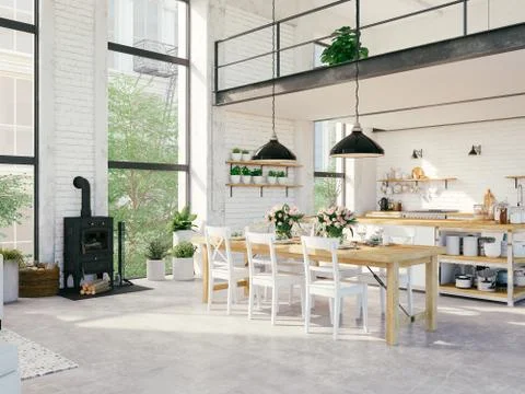 Modern loft apartment. 3d rendering Stock Illustration