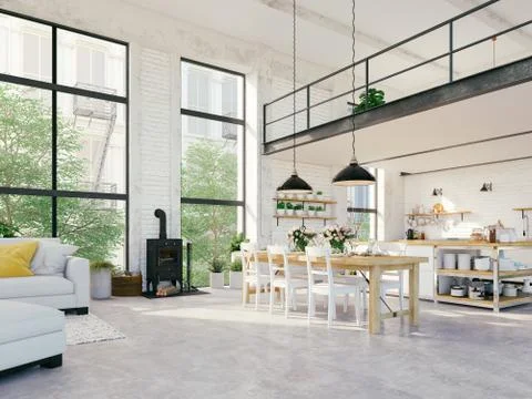 Modern loft apartment. 3d rendering Stock Illustration