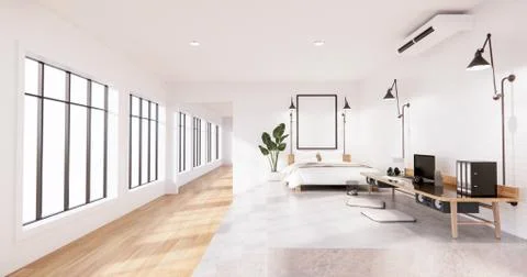 The Modern loft Bedroom interior with Computer and office tool on desk. 3D re Illustrazione stock