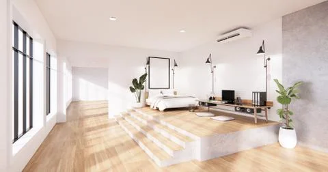 The Modern loft Bedroom interior with Computer and office tool on desk. 3D re Illustrazione stock