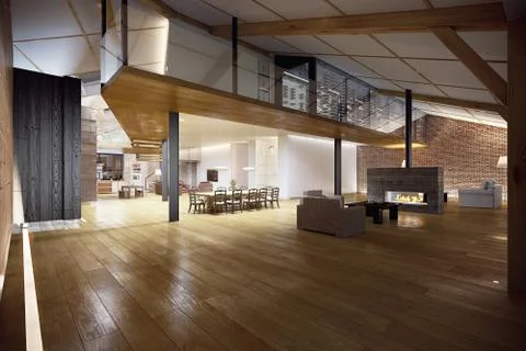 Modern Loft with Fireplace Illustration