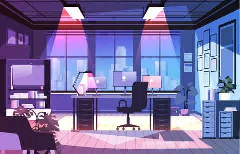 Modern loft interior of night open space home office with furniture for Stock Illustration