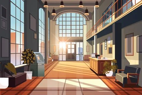 Modern loft interior of office corridor with furniture empty no people business Stock Illustration