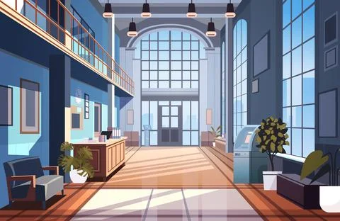 Modern loft interior of office corridor with furniture empty no people business Stock Illustration