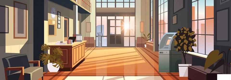 Modern loft interior of office corridor with furniture empty no people business Stock Illustration
