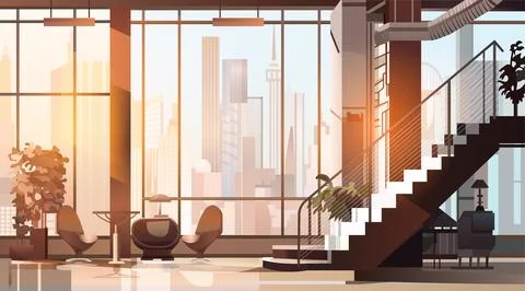 Modern loft interior open space home office with furniture for corporate or Stock Illustration